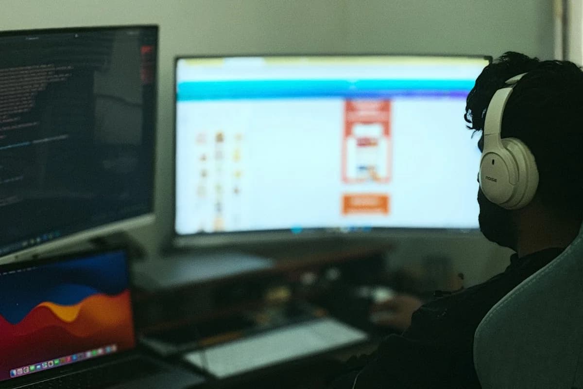 Developer testing a scene build on screen